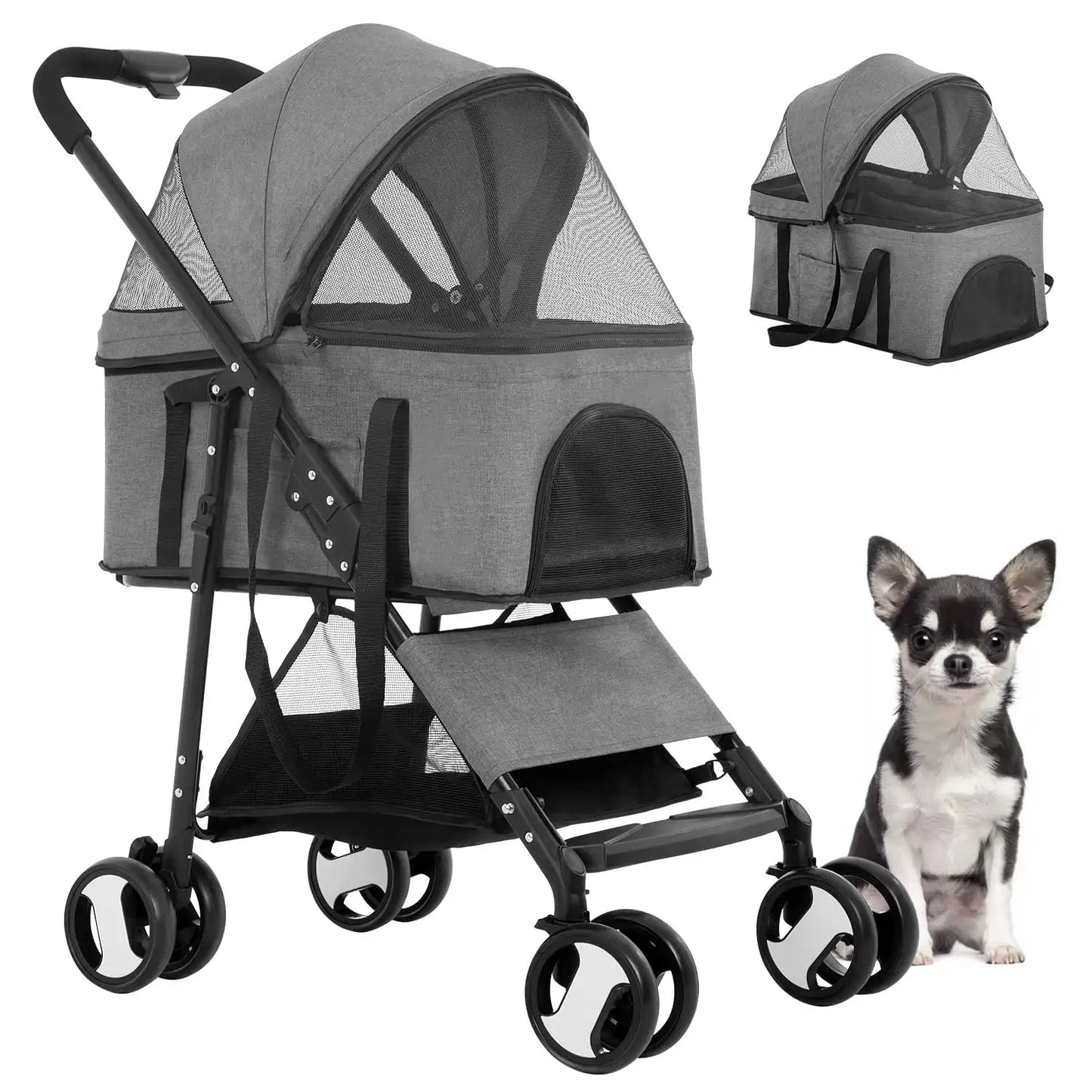 Pet Stroller Premium 3-in-1 Multifunction Jogger Stroller for Medium Small Dogs Cats Folding Lightweight with Detachable Carrier