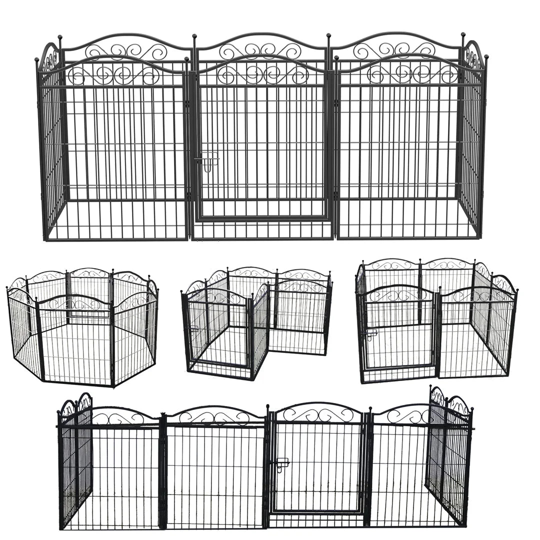 8 Panels Heavy Duty Metal Dog Panel Foldable Pet Playpen Indoor Outdoor Garden Dog Puppy Fence with Gate