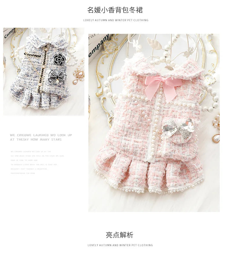 Ins New Winter Dog Clothes Cat Princess Dress Backpack Pink Luxury Fashion Design Dog Thickened Skirt Dog Christmas Clothes