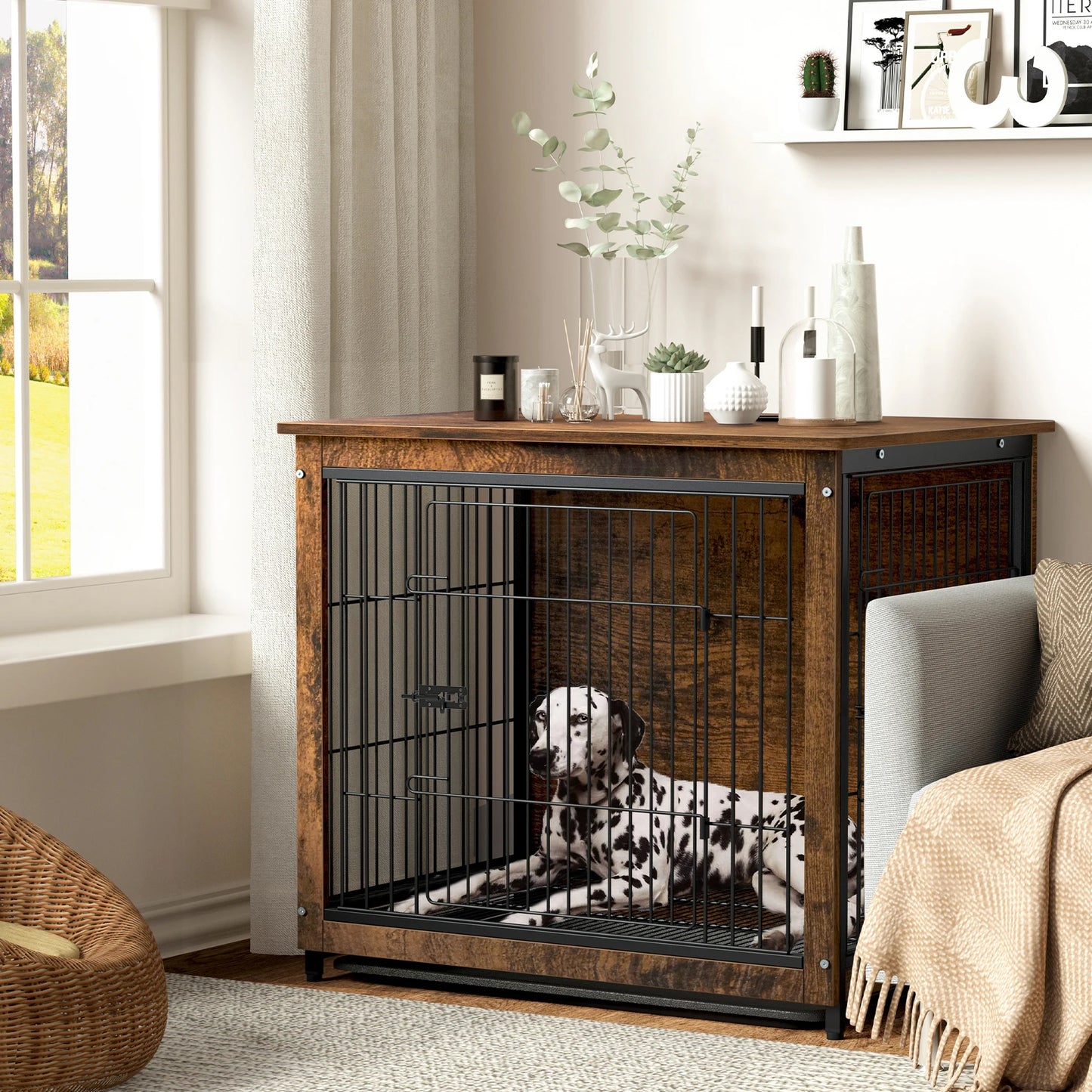 Spacious Dog Cage Furniture End Table Pet Kennel Crate Indoor Wooden Furniture Brown Medium and Large Animal Cage