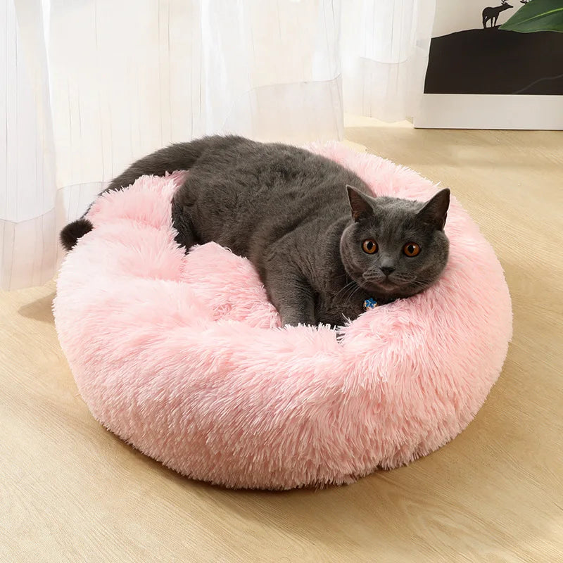 Cat Beds Washable Soft Pet Kennel Winter Thickened Warm Donut Round Pet Plush Nest Comfortable Sleeping Cat Bed Supplies