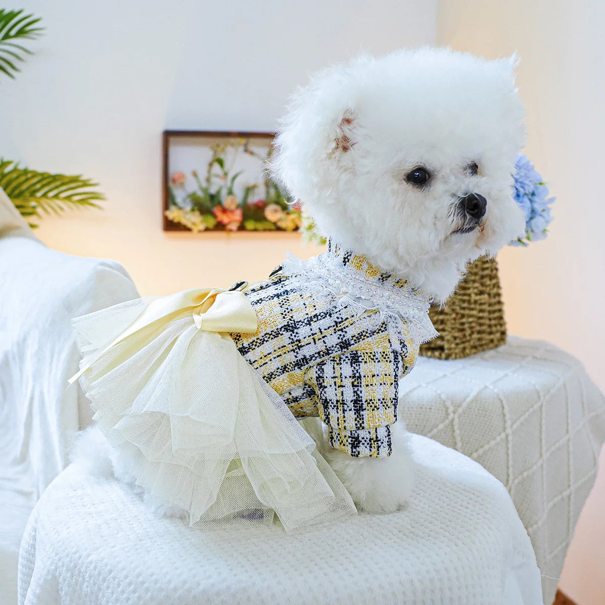 1PC pet clothing dog spring and autumn yellow charm princess wedding dress princess skirt suitable for small and medium dogs