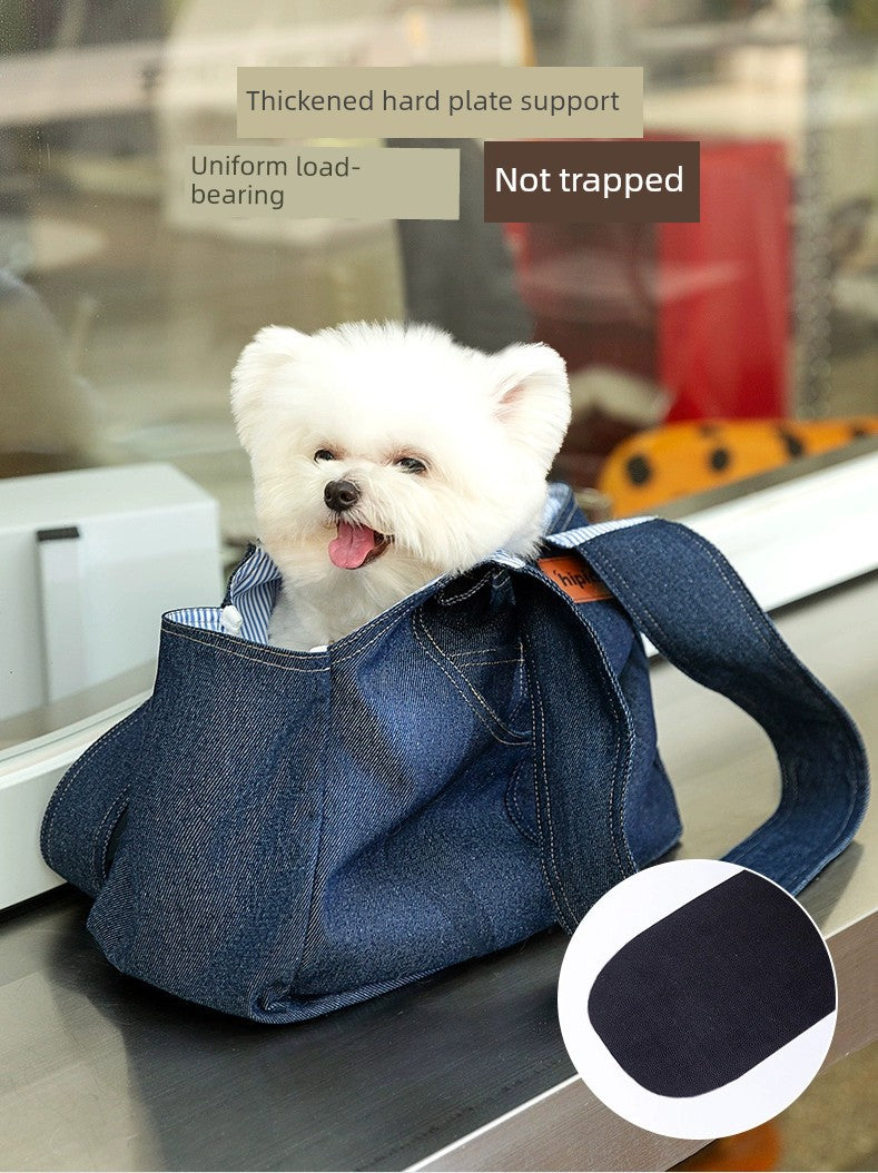 Portable Shoulder Crossbody Large Capacity Denim Canvas Dog Bag