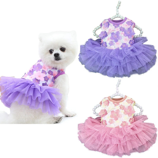 Lace Chiffon Dress For Small Dog Flowers Fashion Party Birthday Puppy Wedding Dress Summer Cute Costume Clothes For Pet dogs