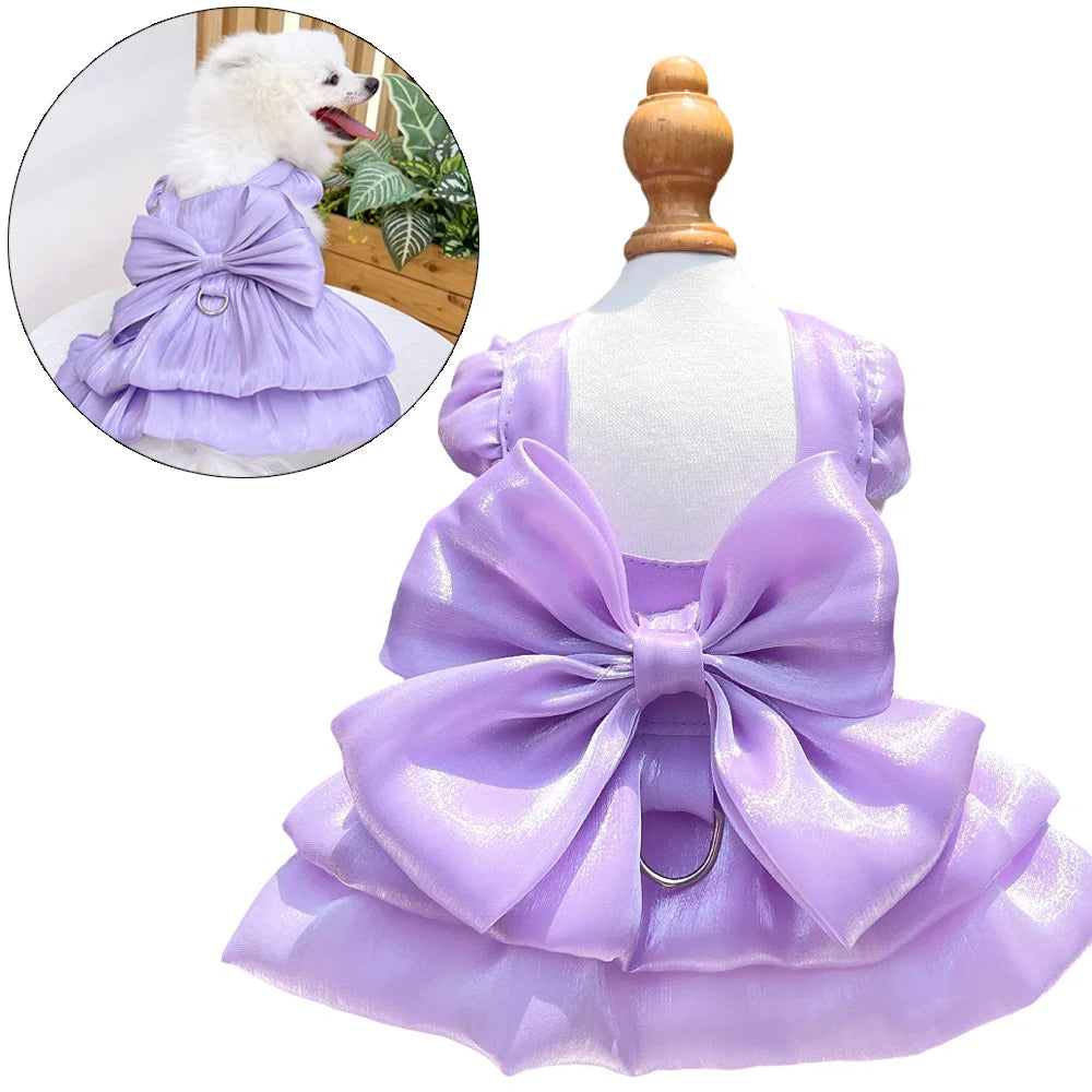 Spring Summer Dog Princess Dress Big Bowknot Pet Skirt for Small Dogs Cats Schnauzer Shih Tzu Puppy Clothing