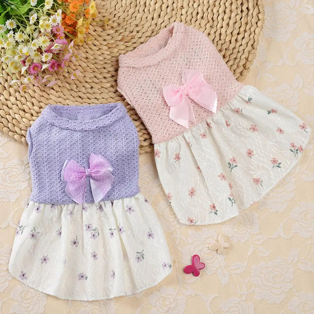 Adorable  Stylish Sweet Ladylike Dog Dress Cotton Dog Clothes Bow Tie   for Daily Life