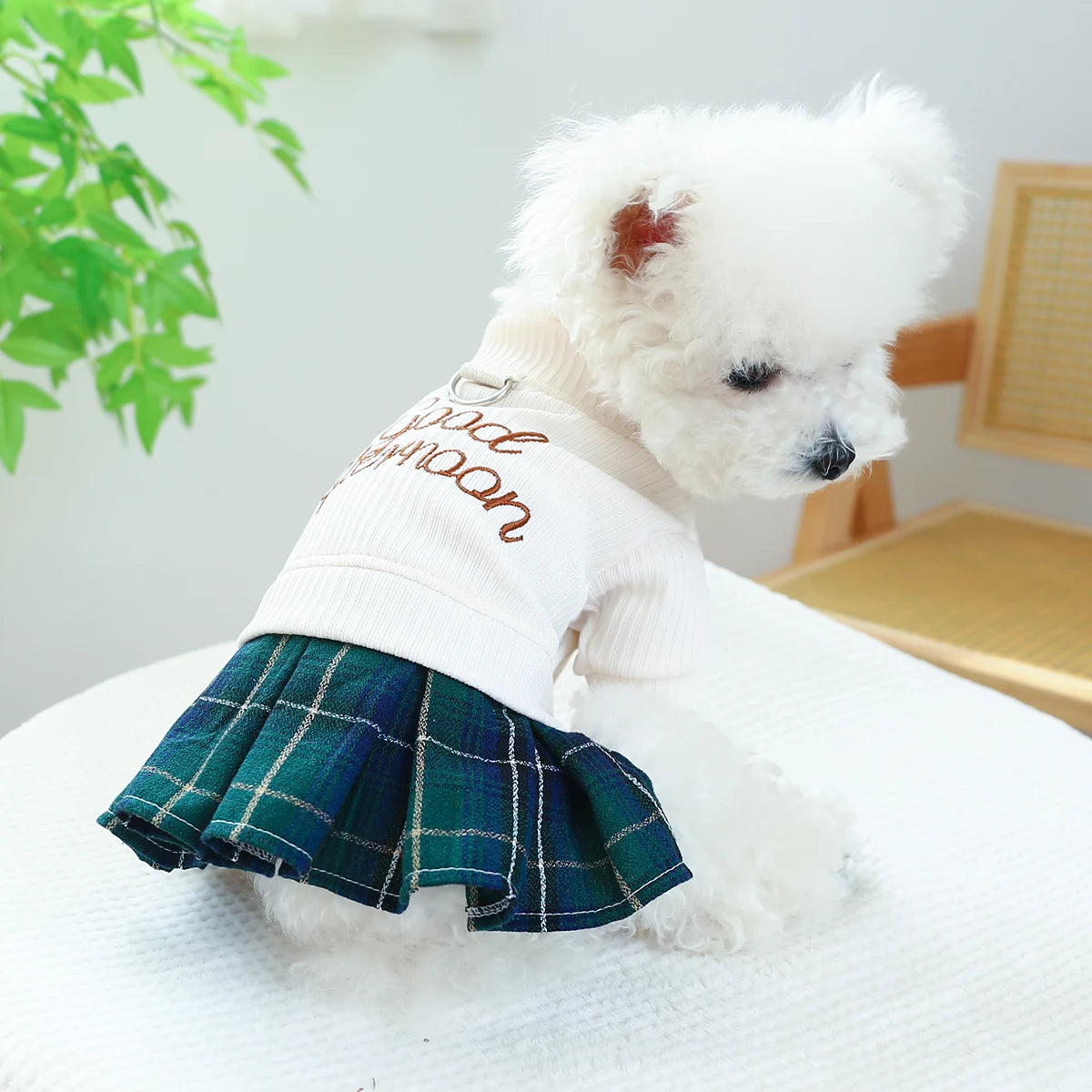 1PC Pet Apparel Dog Spring and Autumn Knitted Pleated Dress Princess Dress Belt Pulling Rope Buckle For Small Medium Dogs