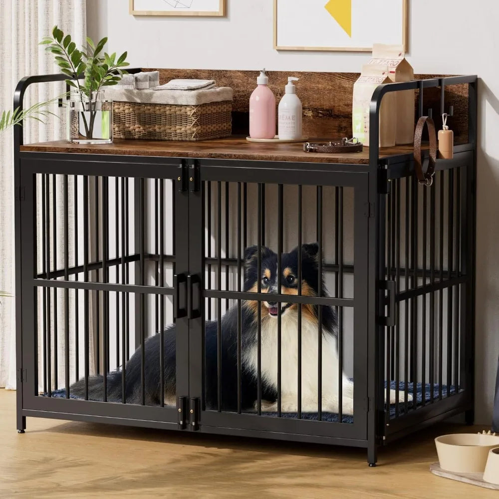 Large Dog Crate Furniture, 43" Wooden Heavy Duty Dog Kennel, Decorative Pet House Dog Crates Side End Table Indoor