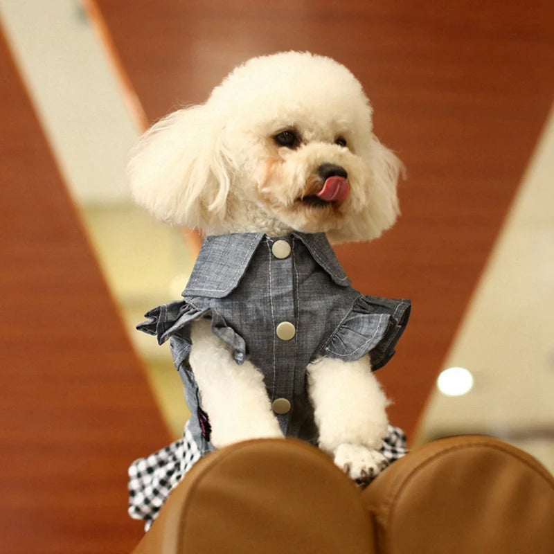 Fashion Dog Clothes Denim Plaid Dress For Small Medium Dogs Cat Spring Summer Pet Clothing Dog Costume Supplies Skirt Pet Suppli