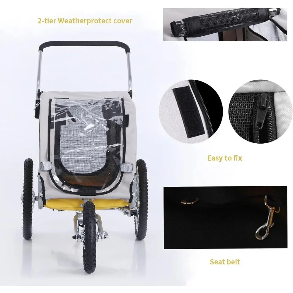 Leonpets 2 in 1 Dog Stroller Pet Dog Bike Trailer Bicycle Trailer and Jogger，ransparent windows，comfortable seat cushion