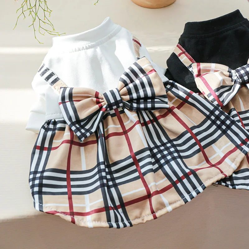 Pet Dog Cat Clothes Spring Summer Dress Big Bow Plaid Puppy Floral Print Skirt Casual Tutu Coat Dress For Small Dog Pet Apparel