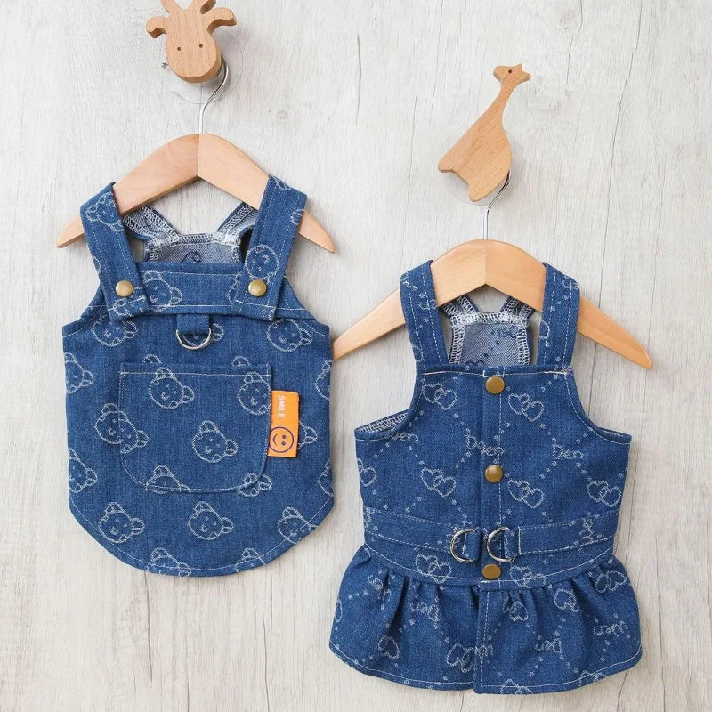 Love Jeans Costume Pet Denim Dress for Dogs Small Dog Harness Vest Luxury Dog Suspender Skirt Cute Print Puppy Clothes Dropship