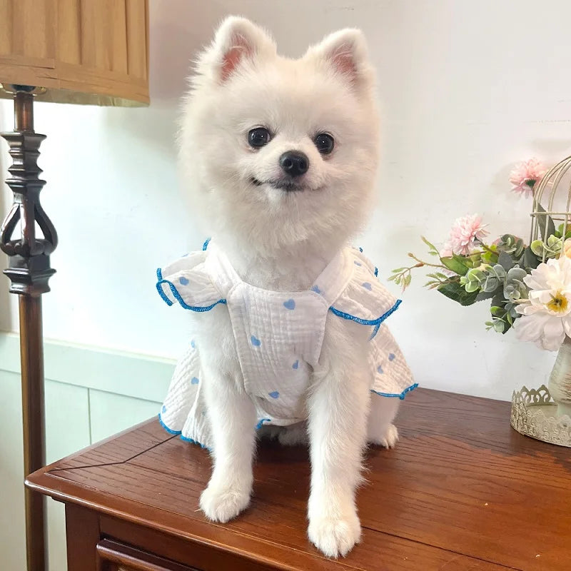 Summer  Dog Cooling Dress Thin Bow Heart Print Dog Clothes Pet Skirt Kitten Puppy Costume Chihuahua Bichon Yorkie Girls Dog Vest