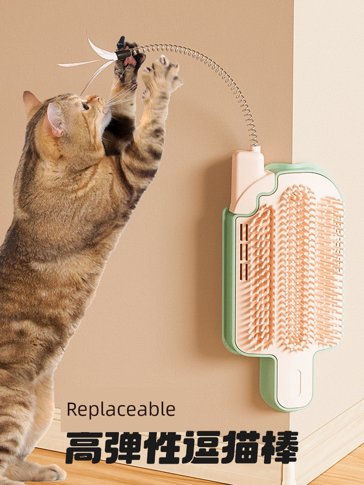 Cat Toy Wall-Sticking Cat Teaser Corner Table Leg Itching Device Feather Self-Service Cat Scratching Kitten Scratching Handy Gadget