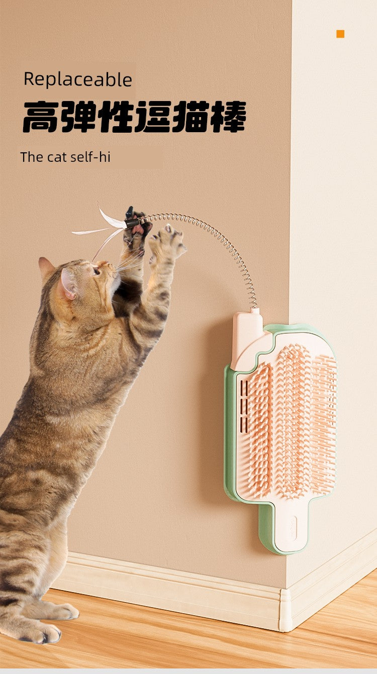 Cat Toy Wall-Sticking Cat Teaser Corner Table Leg Itching Device Feather Self-Service Cat Scratching Kitten Scratching Handy Gadget