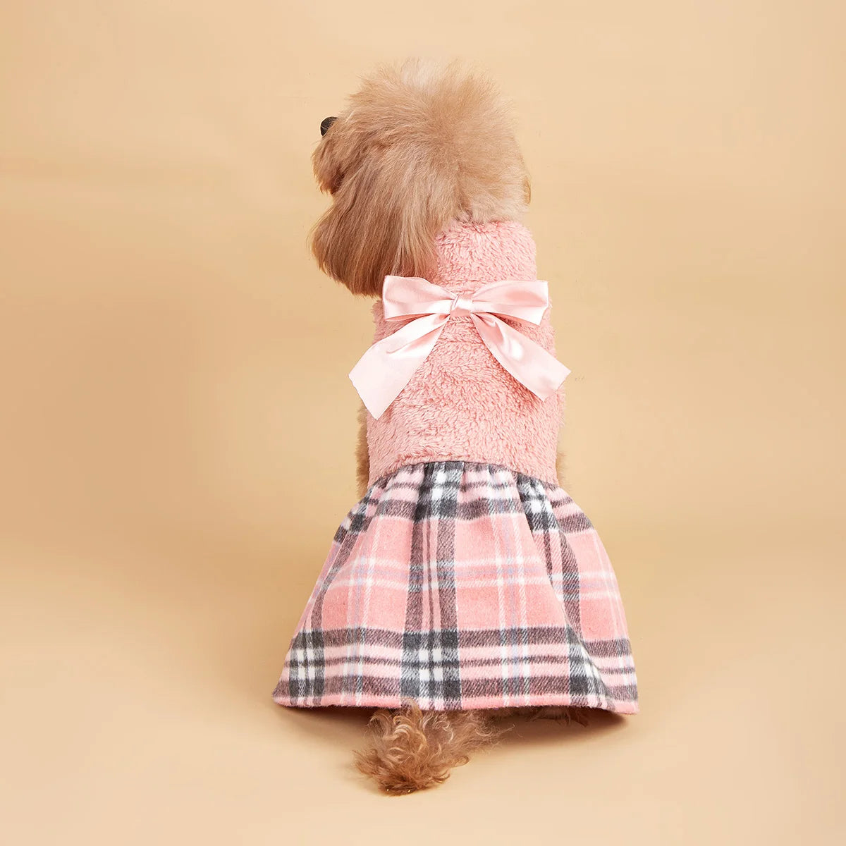 Dog Dress for Small Dogs Warm Costume Plaid Printed Puppy with  Doggie Pet Clothes Bowknot Apparel for Dogs Cats Daily Wear