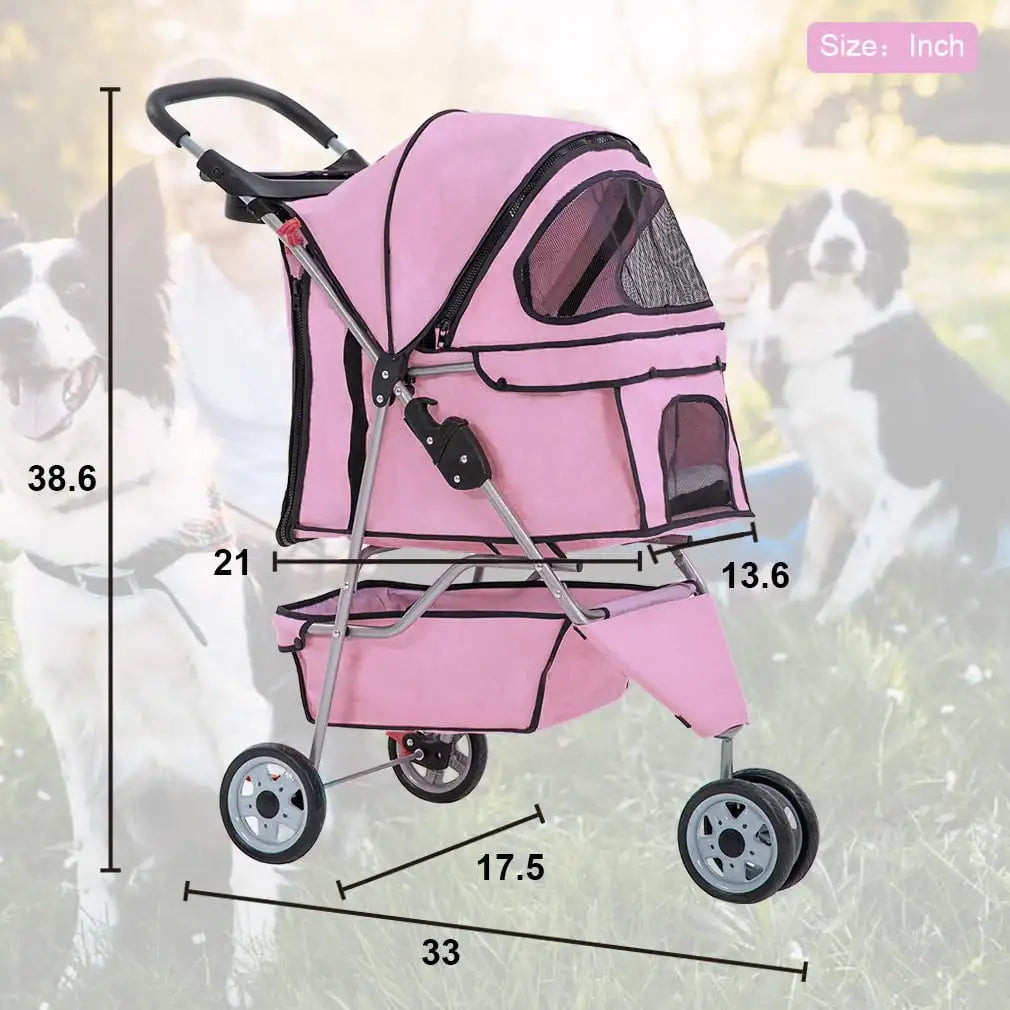 3 Wheels Pet Stroller Dog Cat Stroller for Small Medium  Travel Folding Carrier rotated 360°,have hooded Peak Top Window