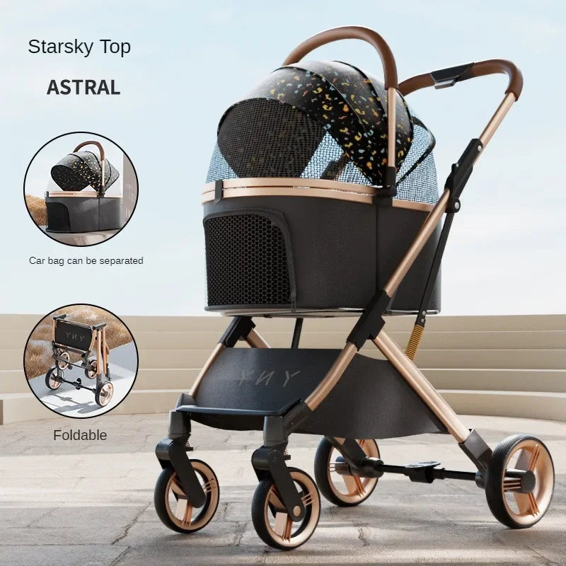 Detachable Pet Stroller Ultra-light Portable Outdoor Cat and Dog Stroller Aluminum Alloy Frame Four-wheel Shock Absorber