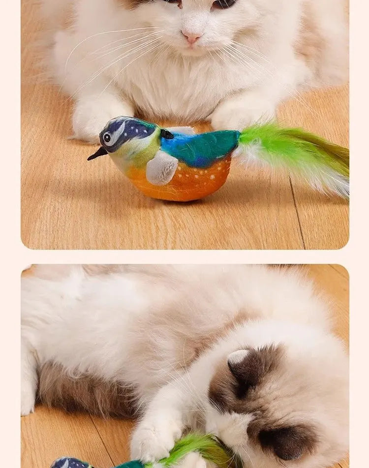 Pet Cat Toys Flying Bird Cat Toy Flapping Wings Sparrow Catnip Toys Vivid Chirping Simulation Bird Interactive Cat Toy