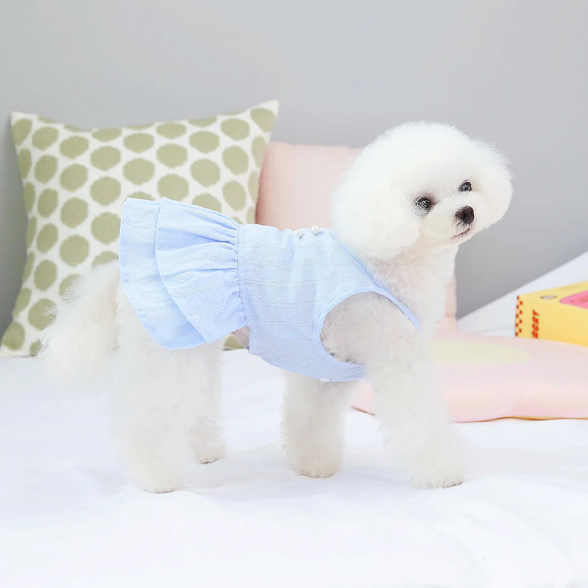 Pet Princess Dress Dogs V-neck Dress Mesh Dress Pet Spring/Summer Pearl Fresh Dog Clothes Designer Dog Clothes for Small Dogs