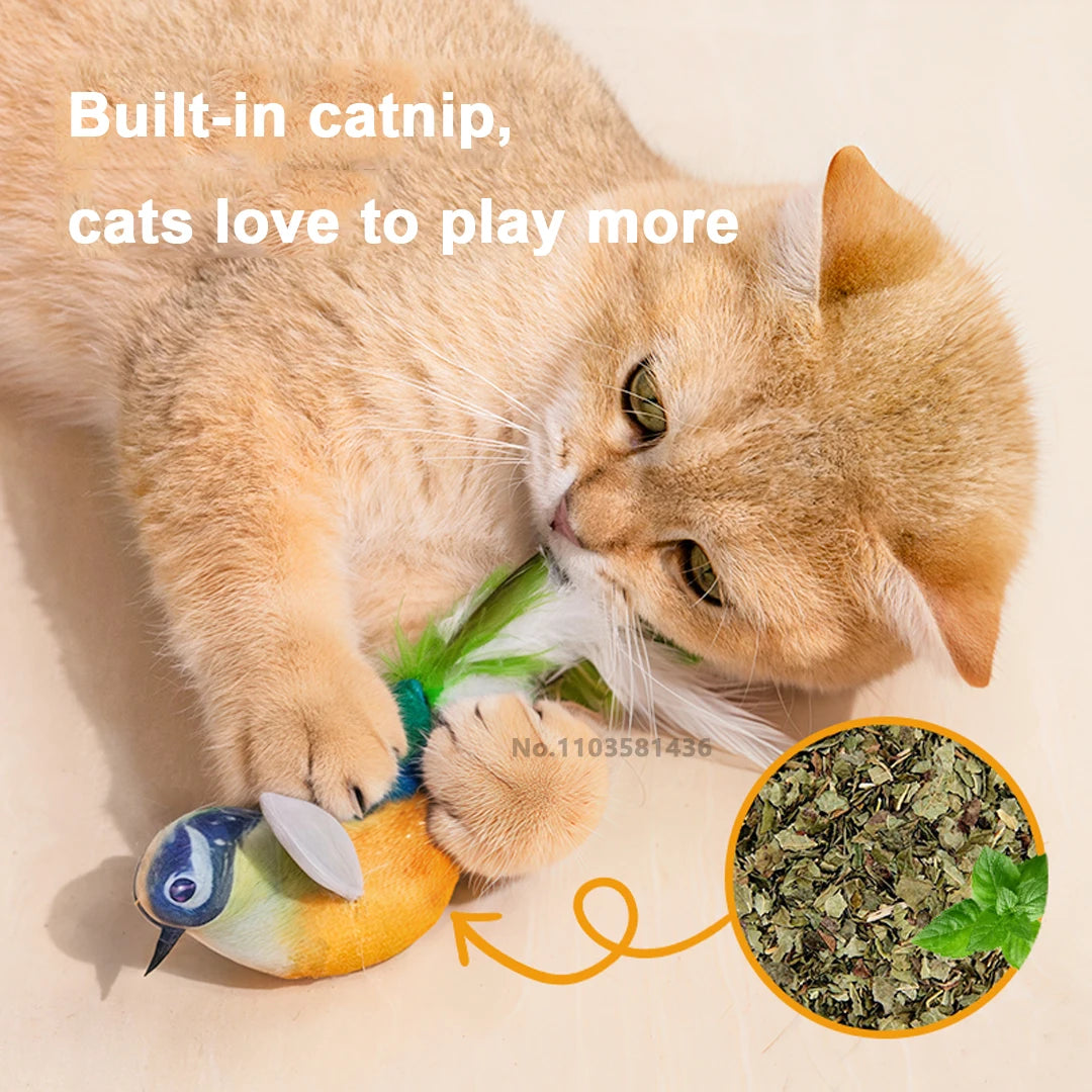 Pet Cat Toys Flying Bird Cat Toy Flapping Wings Sparrow Catnip Toys Vivid Chirping Simulation Bird Interactive Cat Toy