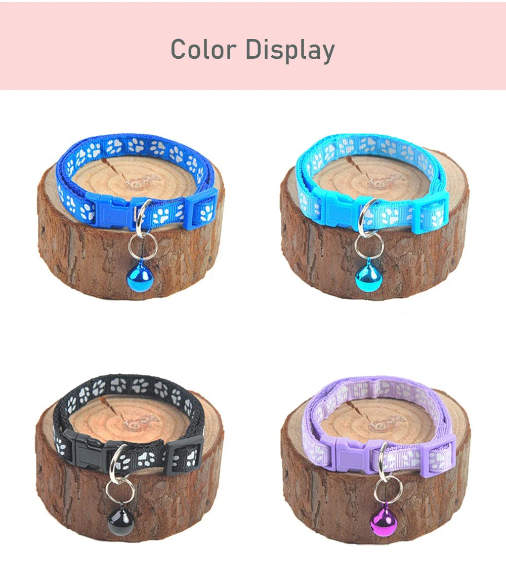 Pet Collar With Bell Cartoon Footprint Colorful Dog Puppy Kitten Collar Adjustable Safety Bell Ring Necklace Pet Accessories