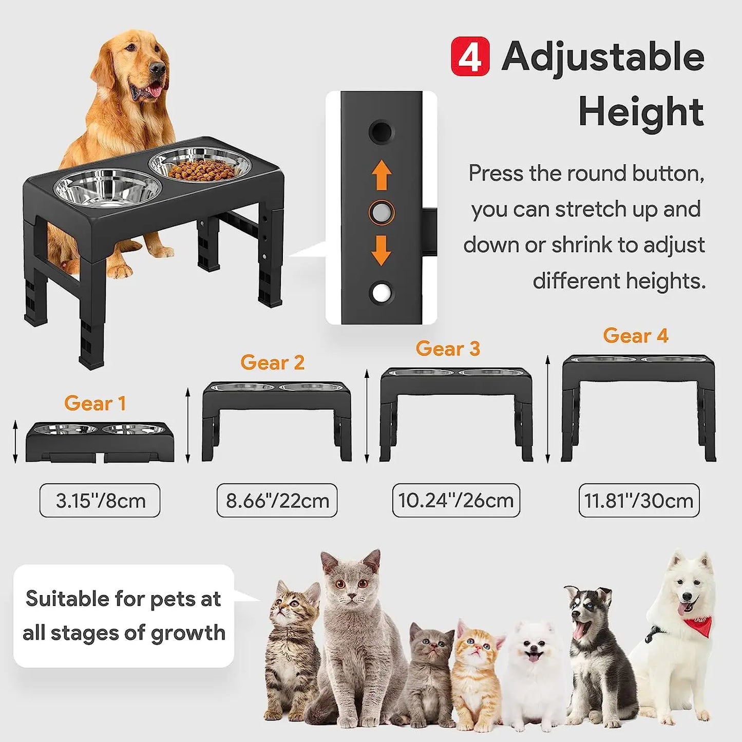 Premium Adjustable Raised Dog Feeder with Durable Stainless Steel & Anti-Gulping Slow Feeder Bowls - Perfect for All Sizes Dogs