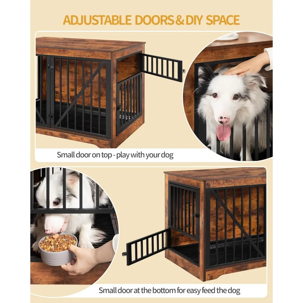 76.4" Dog Crate Furniture with Divider for 2 Dogs