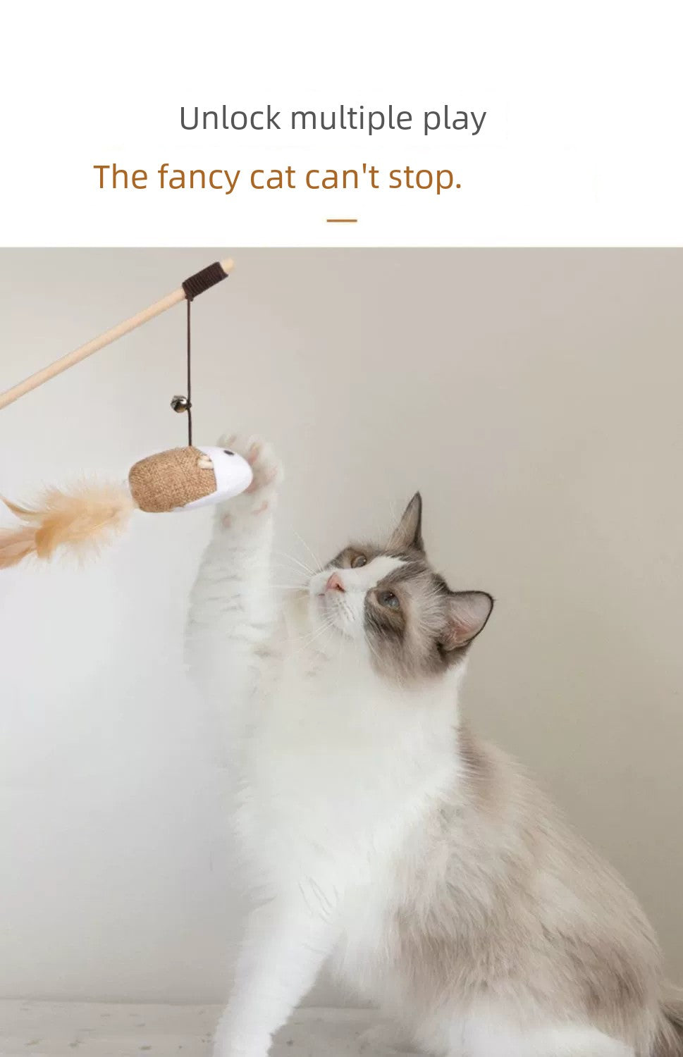 Relieving Stuffy Handy Gadget Long Brush Holder with Bell Mouse Cat Pole Toy