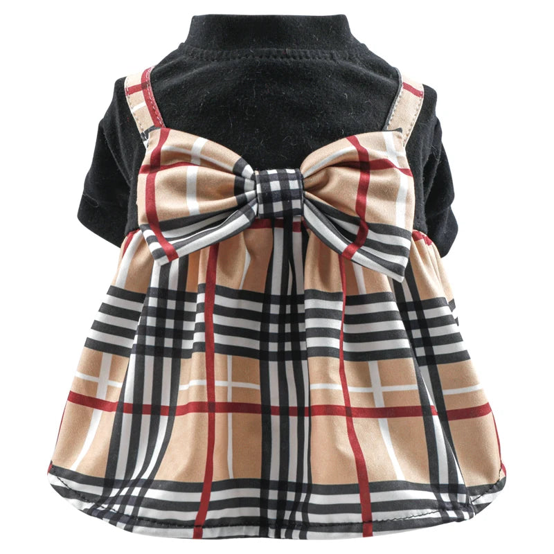 Pet Dog Cat Clothes Spring Summer Dress Big Bow Plaid Puppy Floral Print Skirt Casual Tutu Coat Dress For Small Dog Pet Apparel