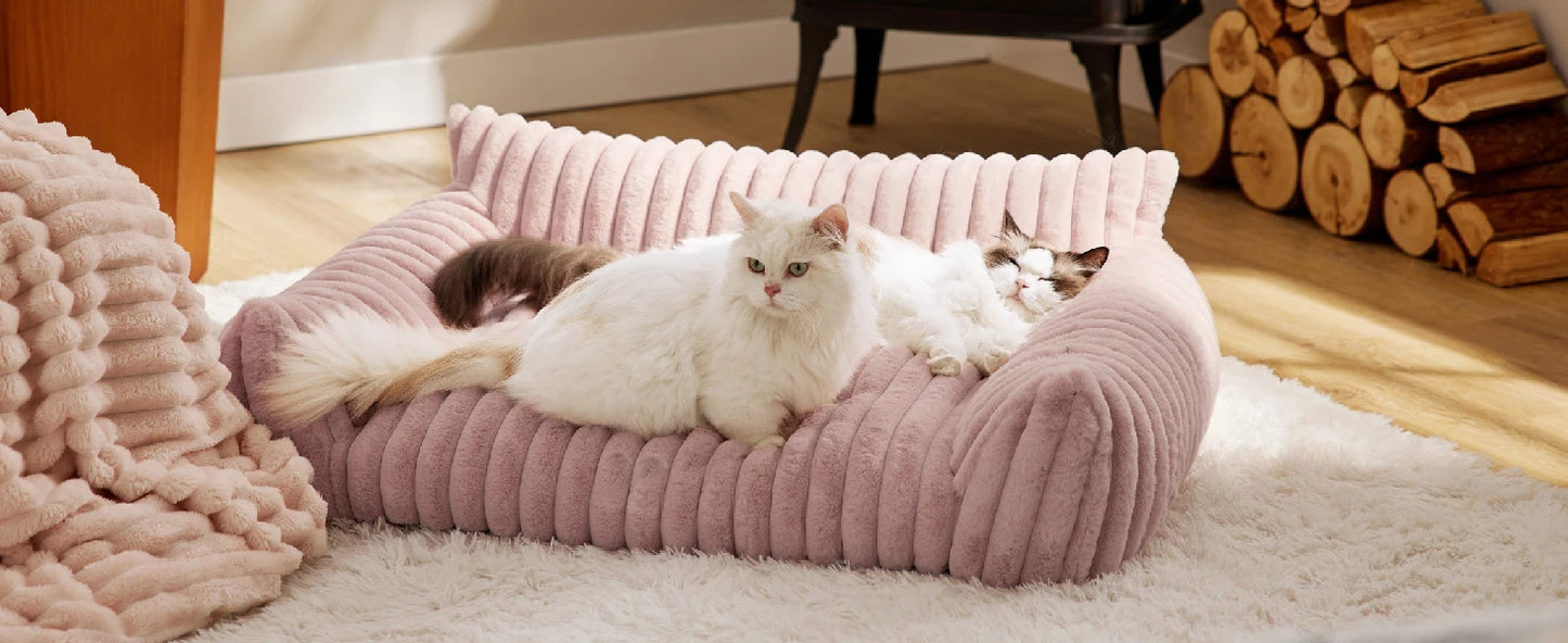 Bedsure Cute Cat Couch For Pets - Fluffy Cat Sofa With Premium Soft Corduroy Fleece Fuzzy Cat Couch Bed With Cover Supportive Ca