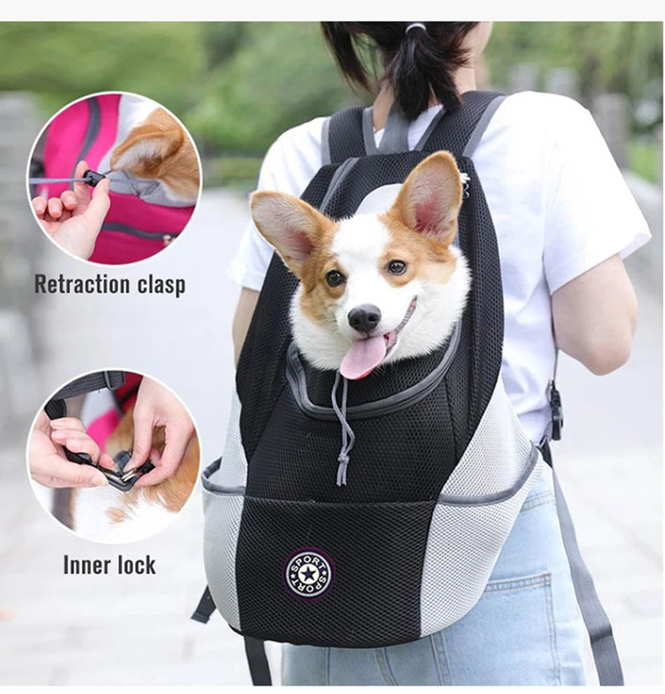 New Dog Pet Backpack Carrier Travel Bag Front Pack Breathable Adjustable with Safety Reflective Strips for Hiking Outdoor Cats