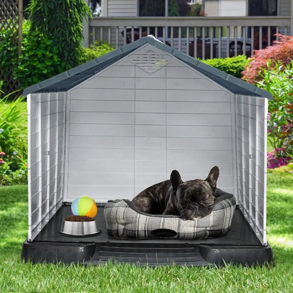 28.5'' Large Plastic Dog House Outdoor Indoor Doghouse Puppy Shelter Water Resistant Easy Assembly Sturdy Dog Kennel