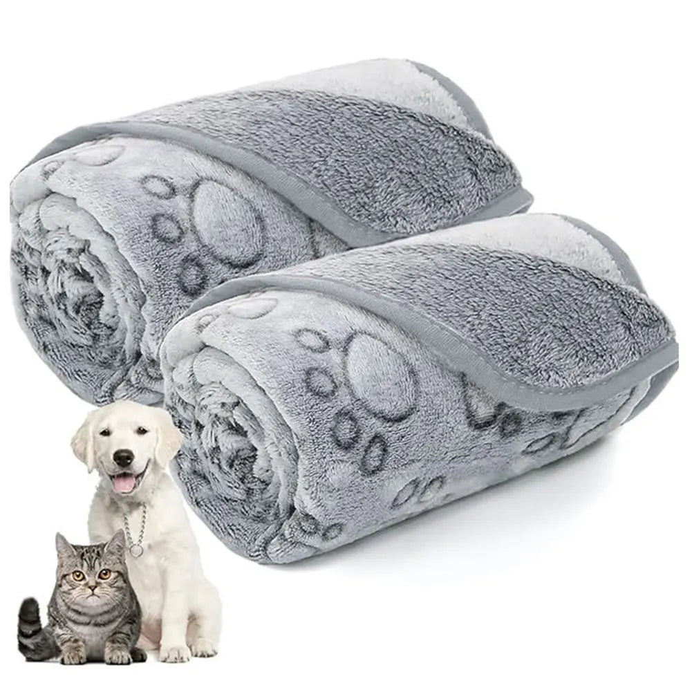 Washable Pet Sleep Mat Flannel Dog Blanket Paw Print for Dog Cat Puppy Blanket for Sofa Bed Car Seat