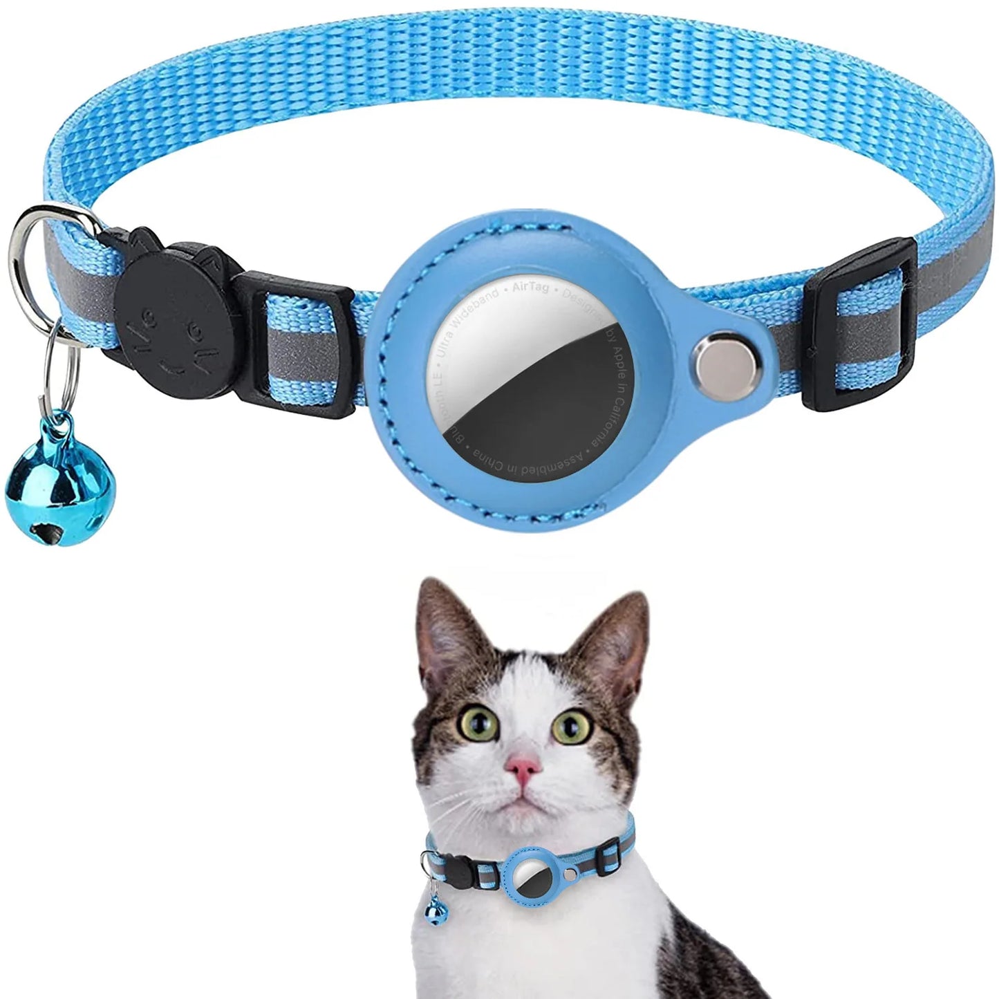 Porte-étiquette d'air pour chat, collier à bandes réfléchissantes détachables, collier réglable pour chaton, collier étanche pour chat, étui pour étiquette d'air pour animaux de compagnie