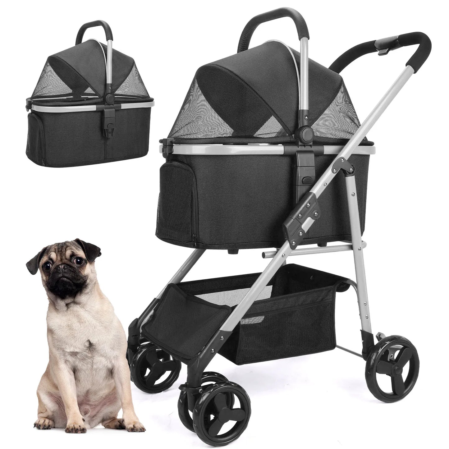 Wedyvko Pet Stroller,Foldable Pet Travel Carrier for Small/Medium Dogs Cats up to 48 lbs,Detachble Portable Pet Bag,애완견 유모차