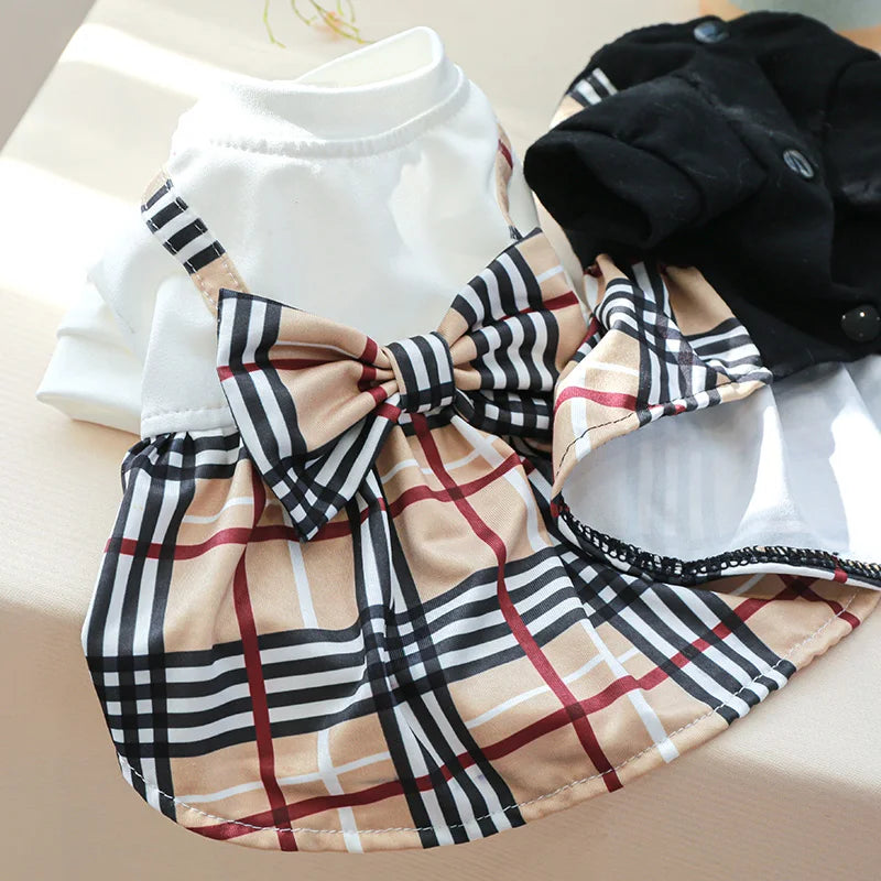 Pet Dog Cat Clothes Spring Summer Dress Big Bow Plaid Puppy Floral Print Skirt Casual Tutu Coat Dress For Small Dog Pet Apparel