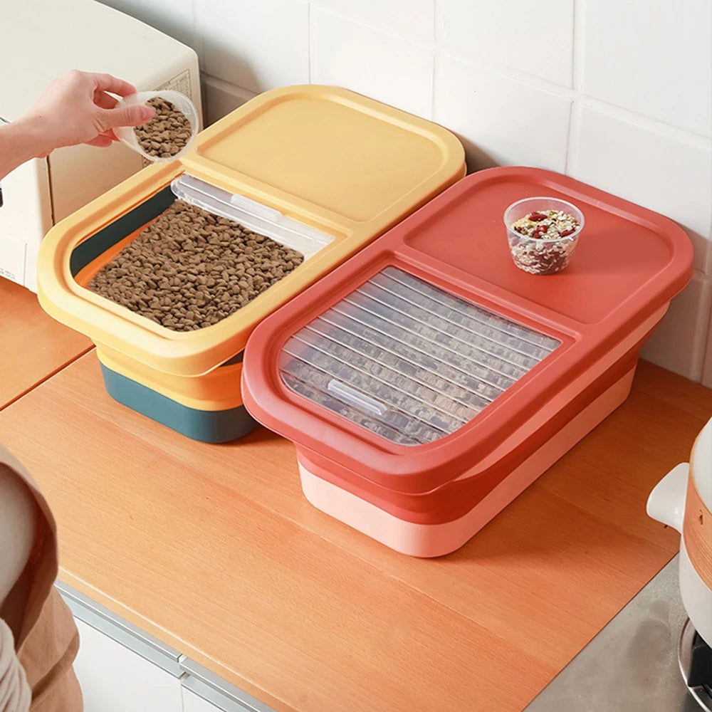 Pet Large-Capacity Foldable Sealed Storage Box Cat Food Dog Food Bucket Split Design Easy To Remove Container Basin With Lid