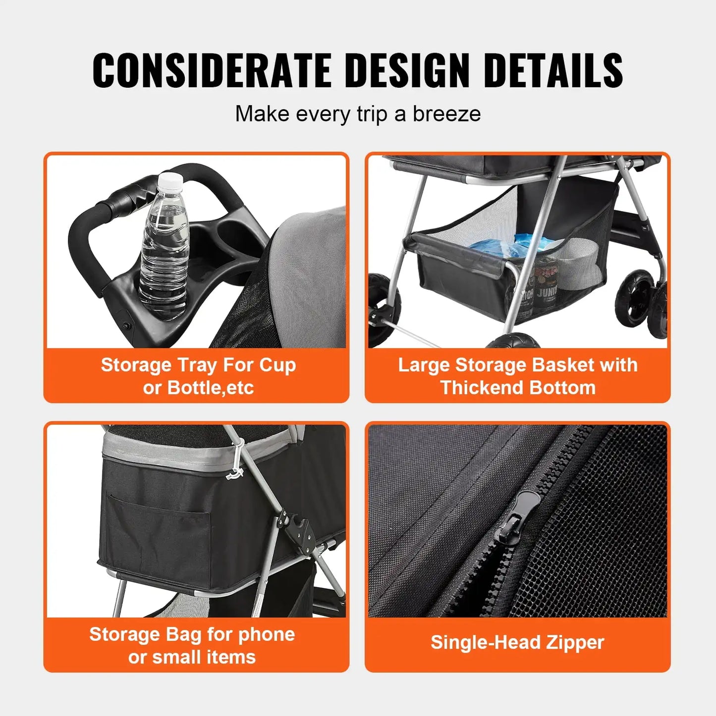 3-in-1 Pet Stroller,4Wheels Foldable Premium Multifunction Dog Cat Stroller with Cup Holder,35 lbs Weight Capacity