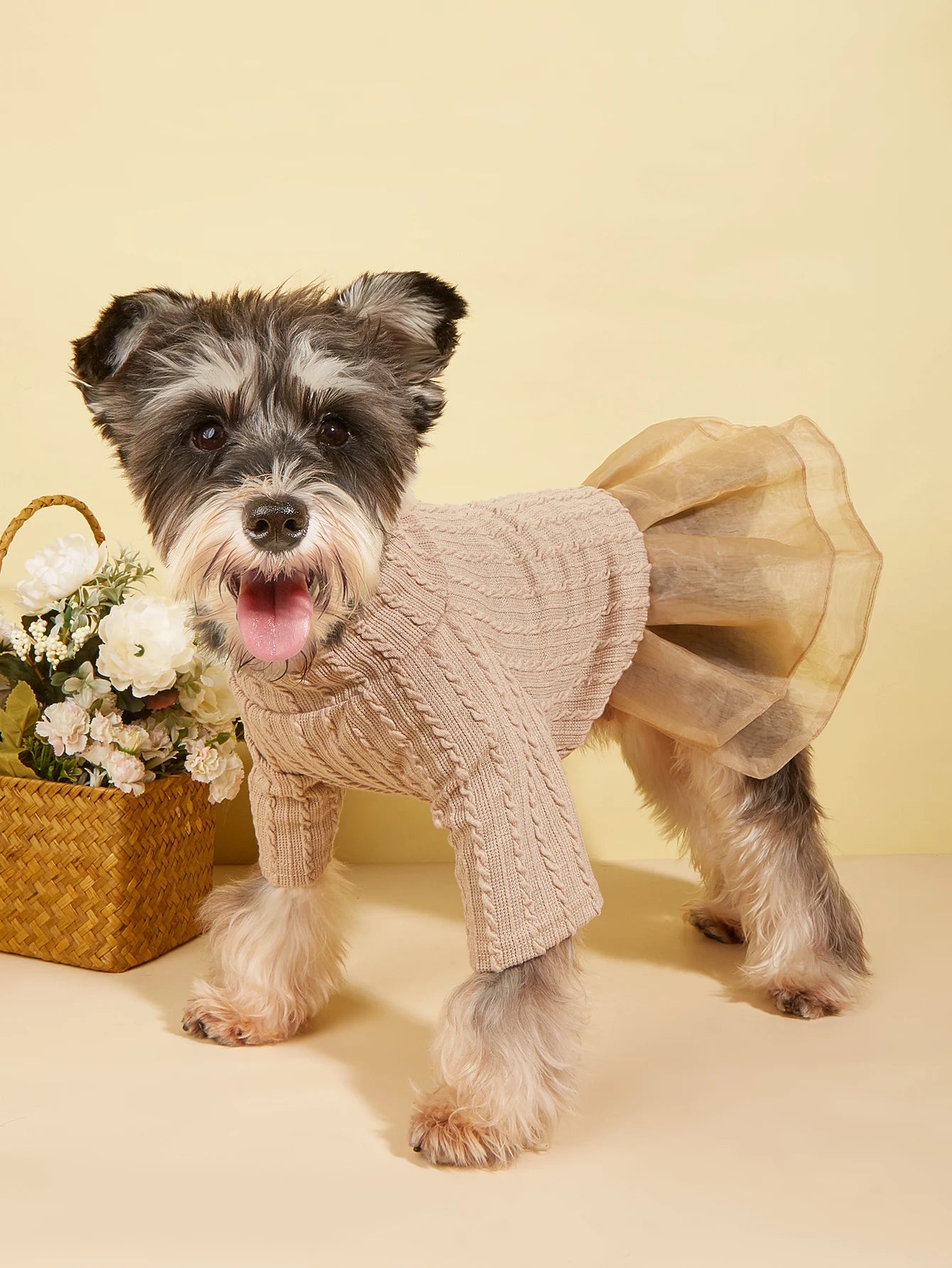 Dog TuTu Dress for Small Dogs Warm Costume Knitted Puppy with Tulle Doggie Pet Clothes Apparel for Dogs Cats Daily Wear