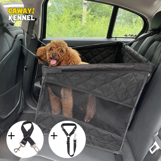 Pet Car Seat Basket with 2 Safety Belts Breathable Secure Rear Dog Car Seat Protector for Cats Dogs Easy-Clean Transparent Mesh