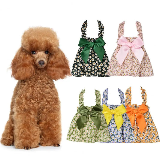 Fine Workmanship Easy-wearing Dress-up Pet Dog Bowknot Floral Princess Dress Dog Fancy Dress Daily Wear