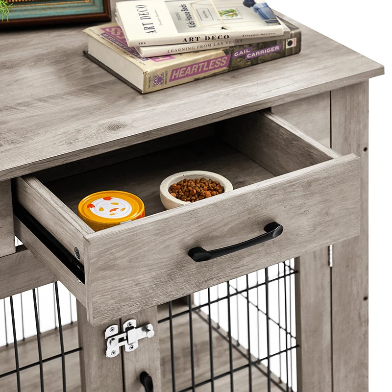 Furniture Style Dog Crate End Table with Drawer, Pet Kennels with Double Doors, Dog House Indoor Use,29.9''x24.8''x30.71''