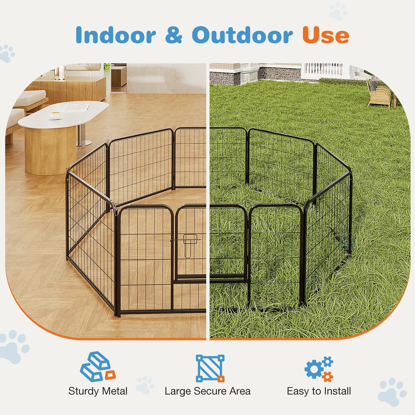 JHK 8 Panel Dog Playpen Indoor Pet Fence Exercise for Yard Gate Heavy Duty Crates with Doors Metal Dog Pen for Camping Outdoor