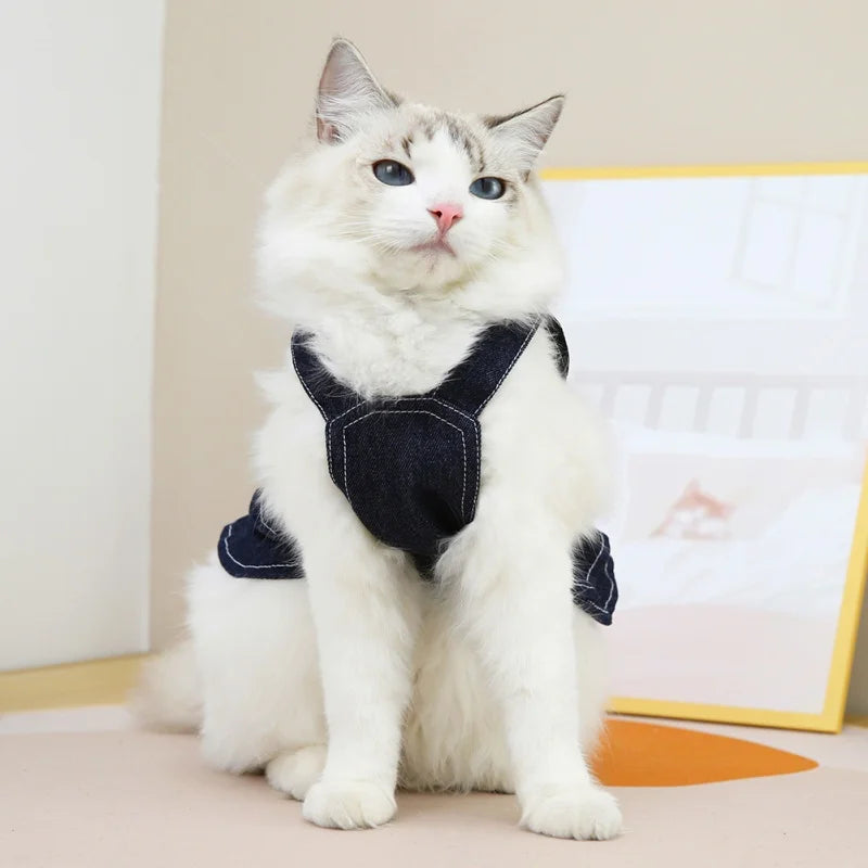 Pet Denim Dress Spring Summer Comfortable Puppy Summer Dress for Small Medium Dog Cats Cute Bow-Knot Dog Skirt