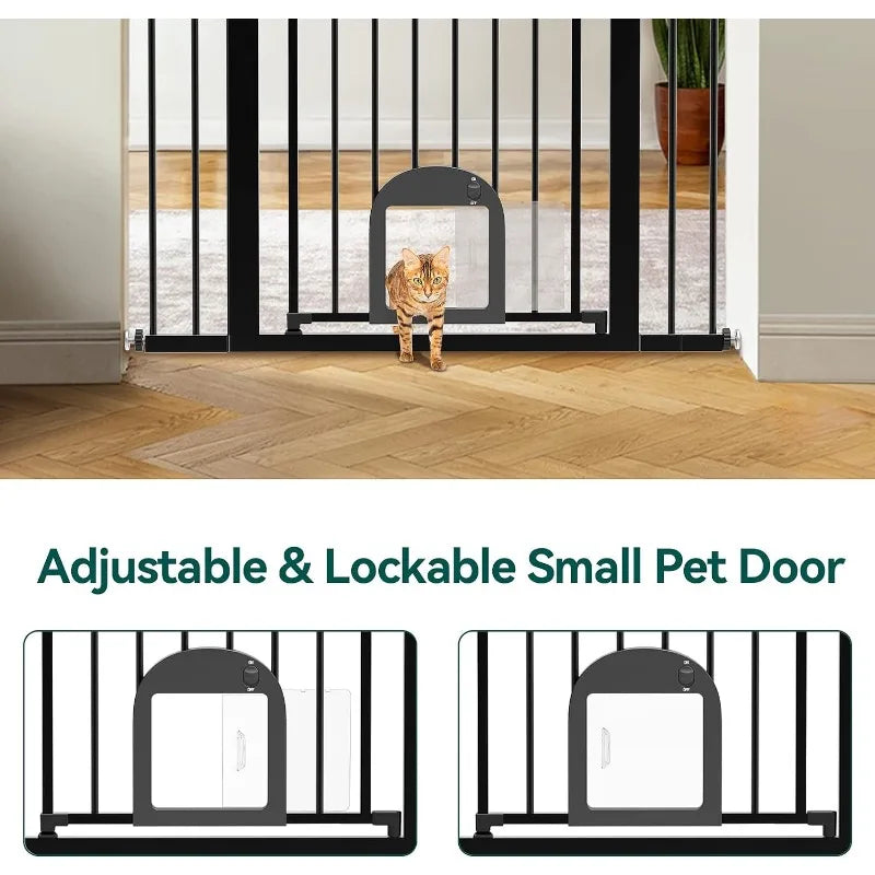 Baby Gate with Adjustable Cat Door, 29-43" Auto Close Durable Dog Gate for Stairs, Doorways and House,