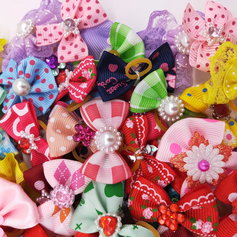 10/20/30Pcs Dog Hair Bows Pet Bows Christmas Grooming Plaid Dogs Bowkont With Rubber Band Small Dogs Party Hoilday Pet Supplies