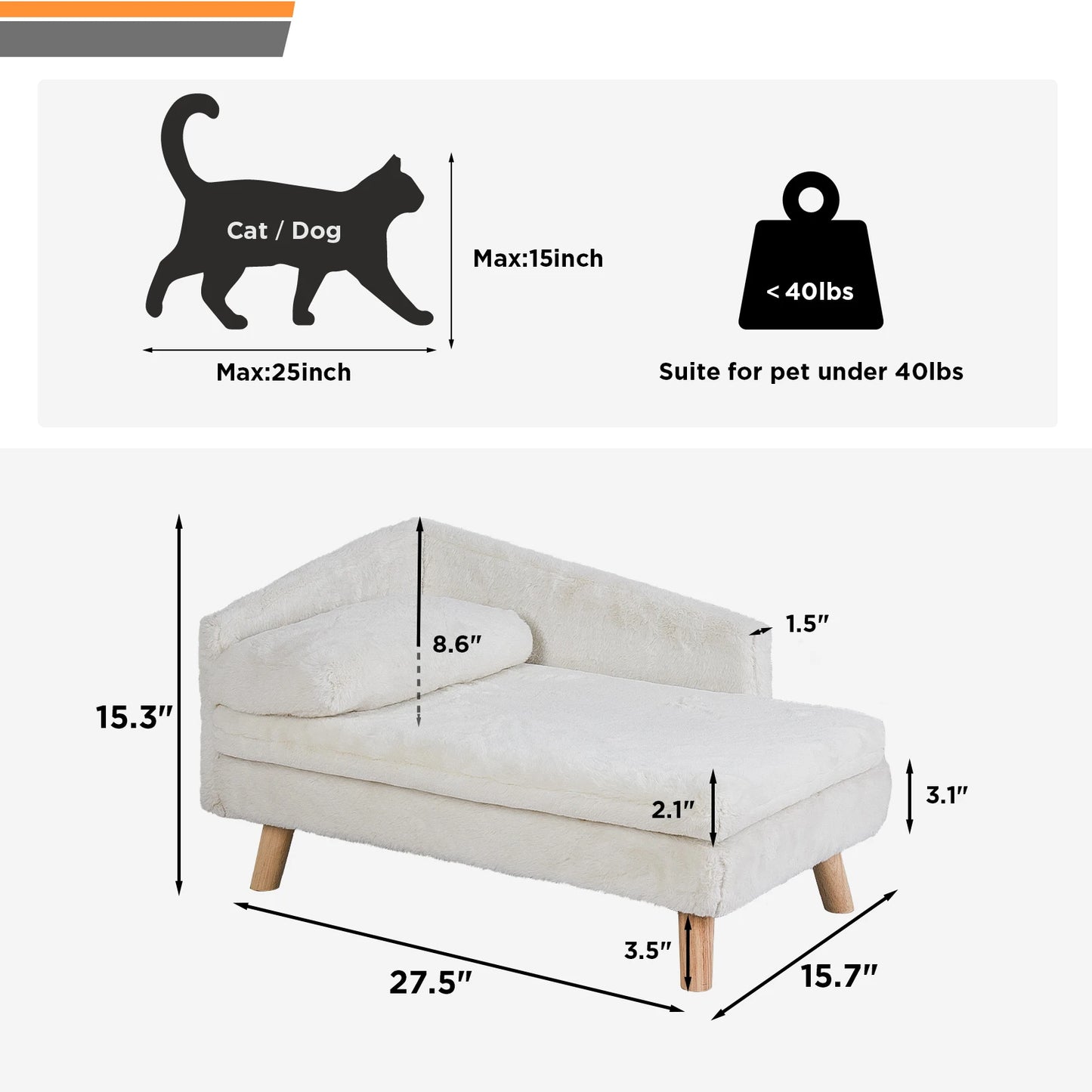 Elevated Pet Bed,Nordic Pet Stool Bed with Cozy Pad Waterproof,Pet Sofa Bed with Sturdy Wood Legs for Small Dog Kitten