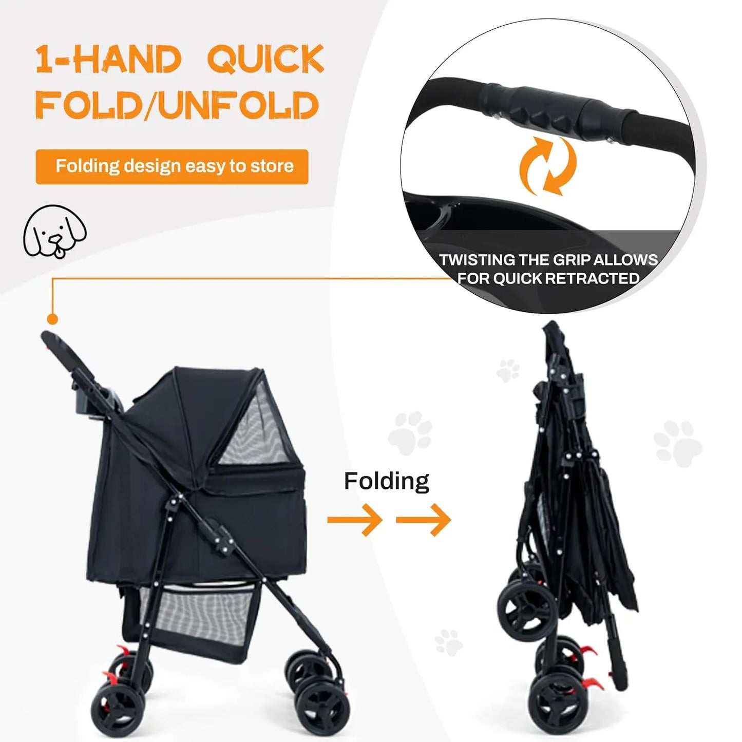 Stroller,Foldable Dog Cat Jogger Stroller, Pet Strolling Cart, Dog Travel Carrier Portable Lightweigh Dog Stroller with