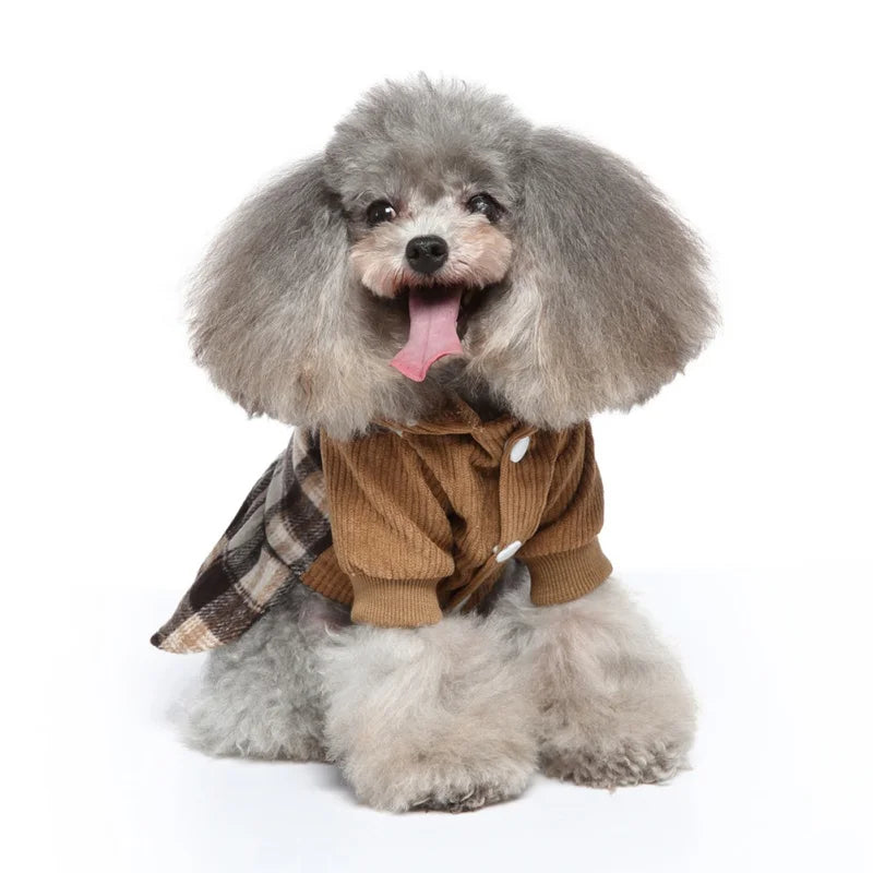 Plaid Dog Hoodie Dress Warm Soft Dog Sweater Skirt Outfit with Hat Autumn Winter Pet Coat Clothes for Small Medium Puppy Wearing